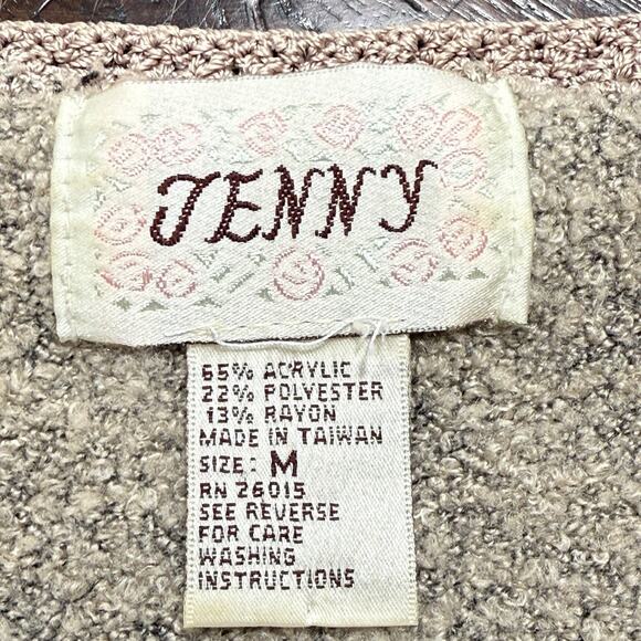 Vintage Jenny Boucle Sweater M Sage Gray Floral Embroidered Bead Cottagecore 90s - Picture 3 of 12